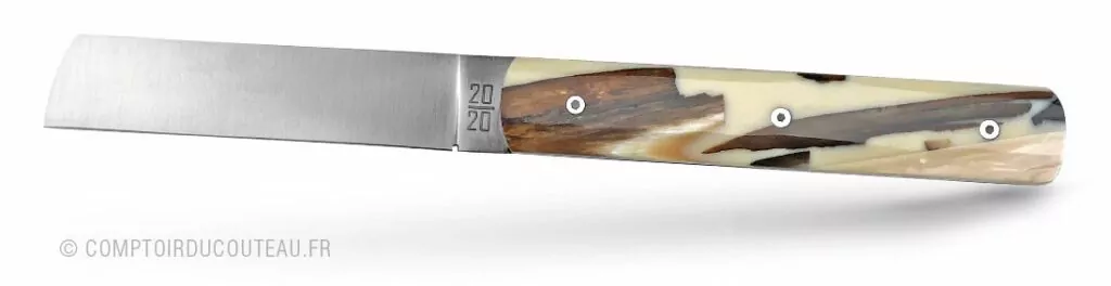 couteau le 20/20 manche mammouth résine beige par le fidèle