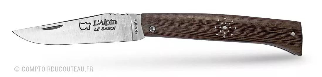 couteau l'Alpin bois de wengué, clouage flocon de neige ressort guilloché