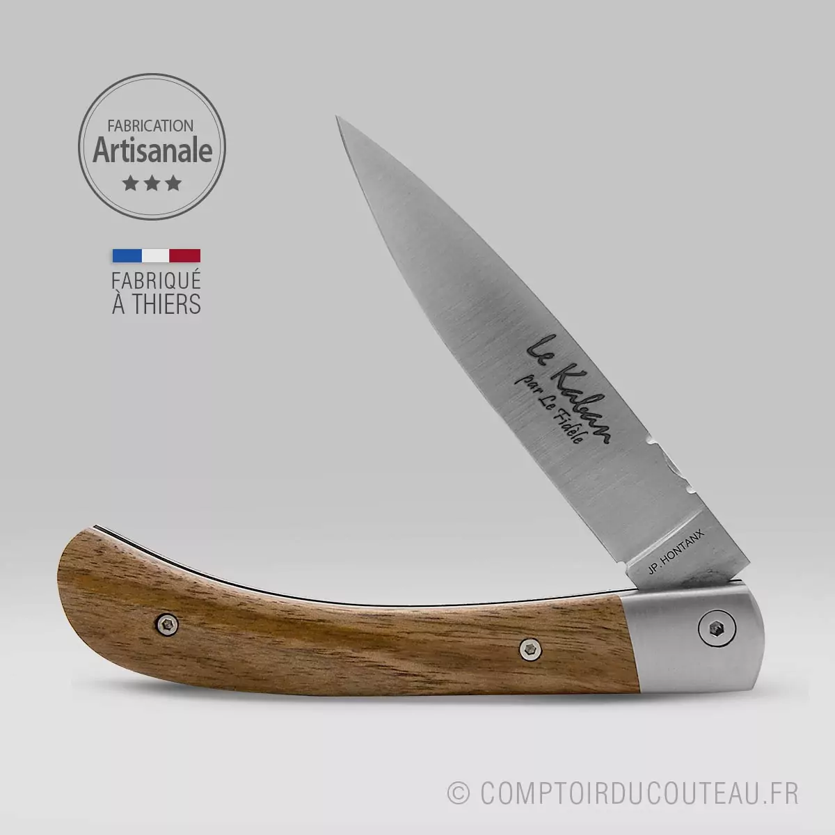 couteau kaban manche en bois de noyer guilloché main