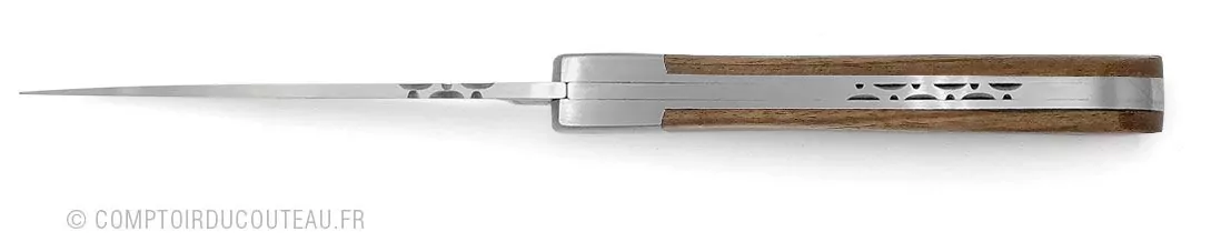 couteau kaban manche en bois de noyer guilloché main vue dessus
