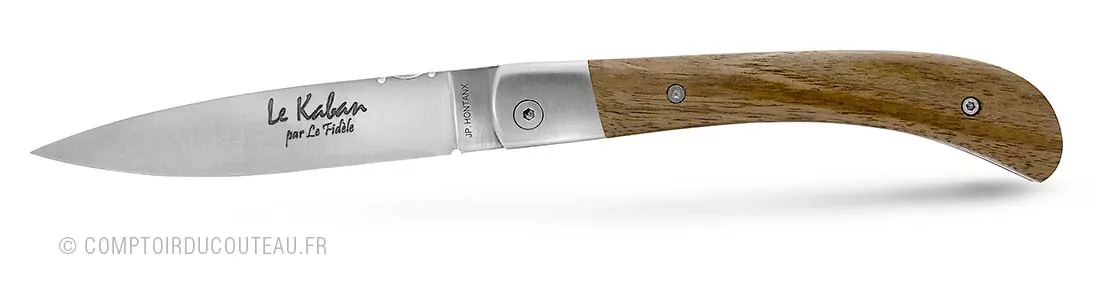 couteau breton kaban manche en bois de noyer guilloche lame et ressort