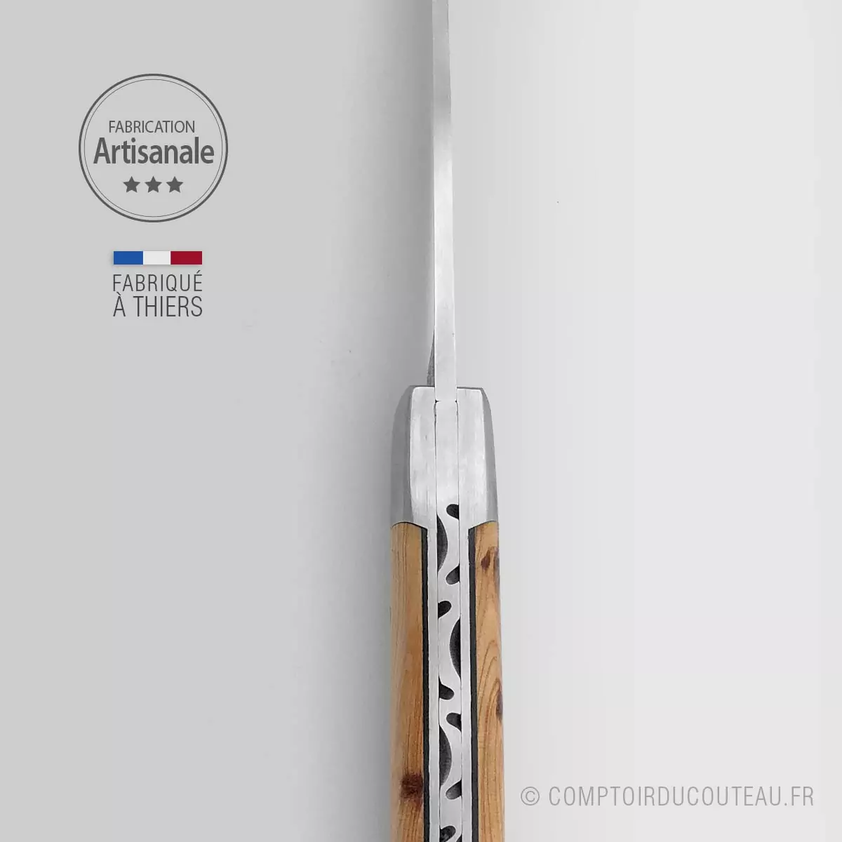 couteau le thiers manche en bois genévrier ressort guilloches