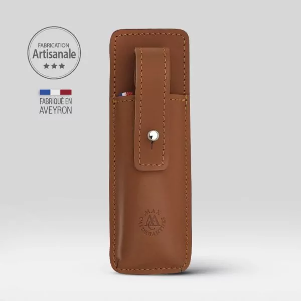 etui le france cuir camel pour couteau pliant 11/12 cm