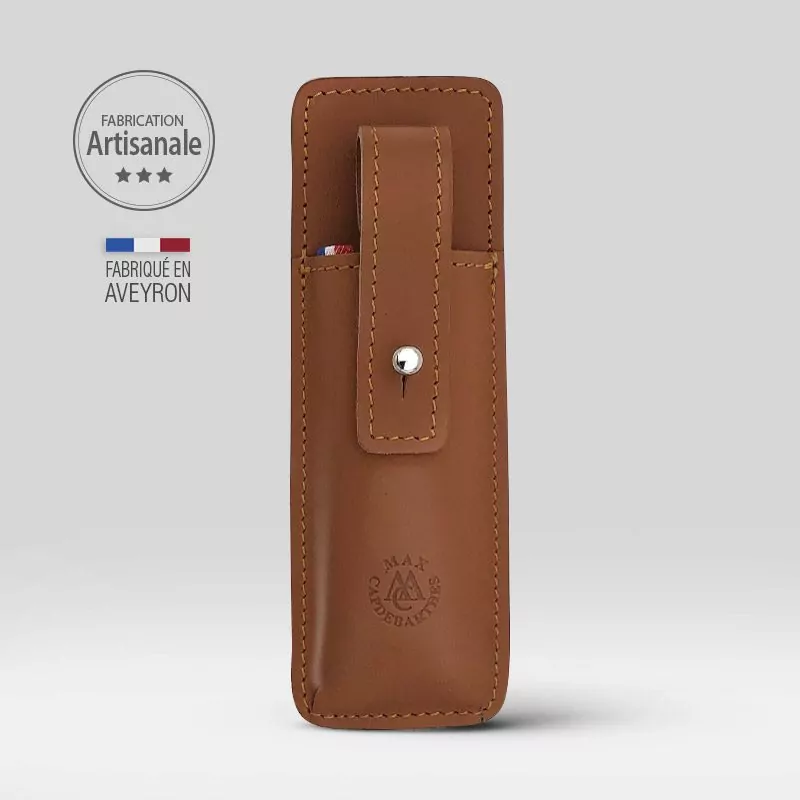 etui le france cuir camel pour couteau pliant 11/12 cm