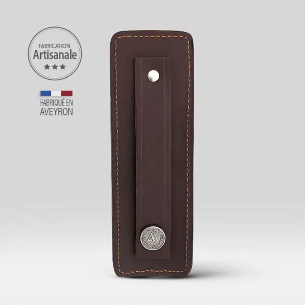 etui le france cuir marron pour couteau pliant 11/12 cm dos
