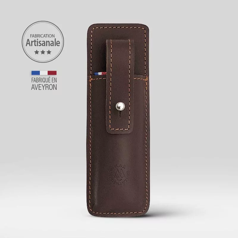etui le france cuir marron pour couteau pliant 11/12 cm