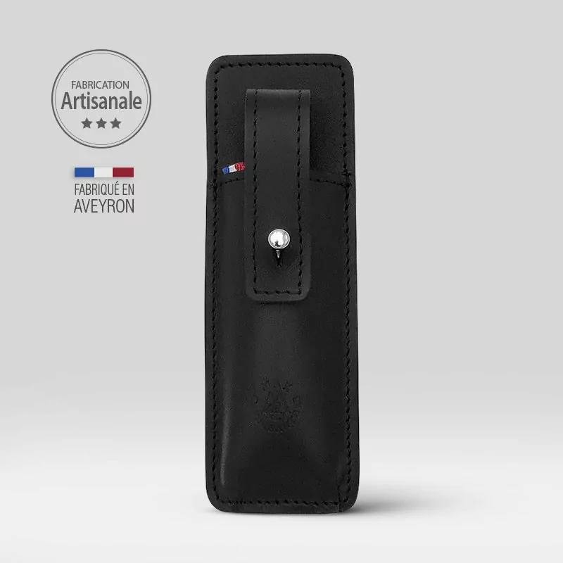 etui le france cuir noir pour couteau pliant 11/12 cm