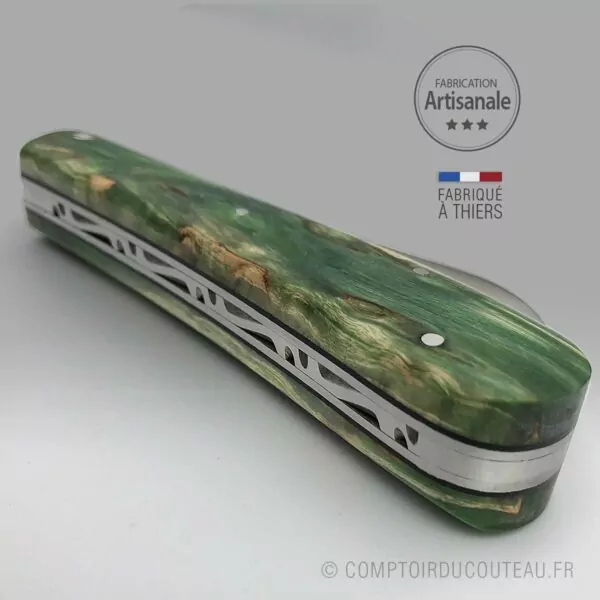 Couteau London Bouleau Stabilisé Vert Guilloché – Image 3