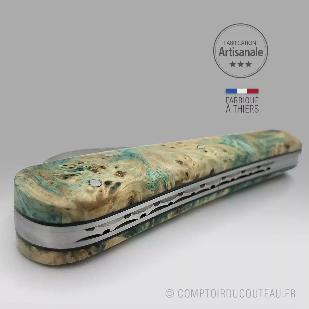 couteau marin le london breton frêne vert guilloché