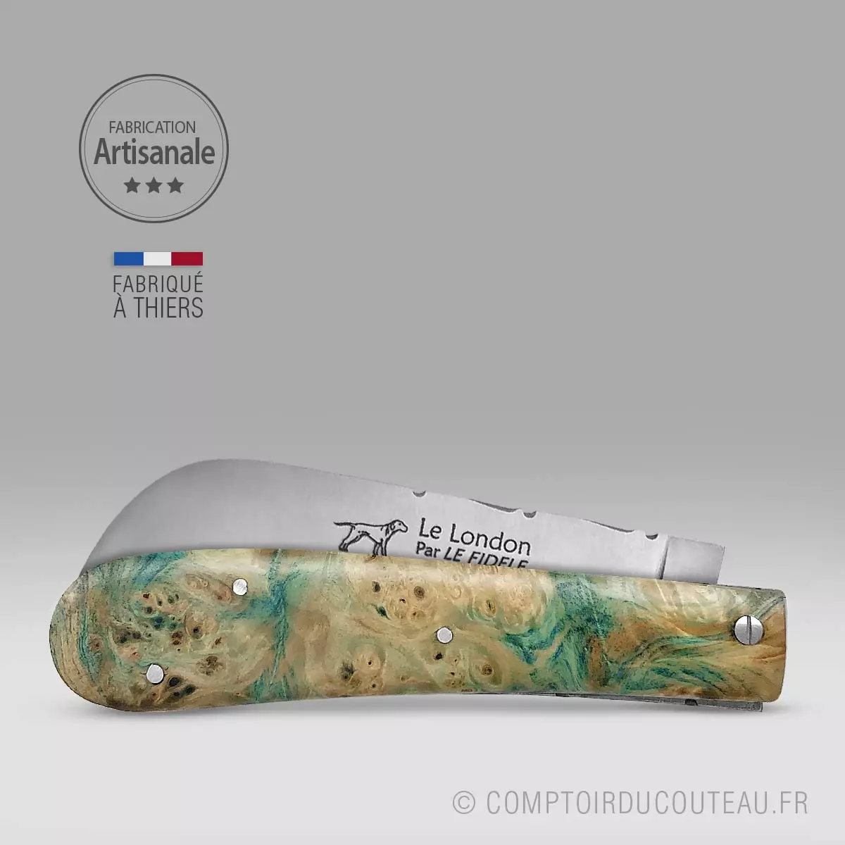 couteau marin le london breton frêne vert guilloché