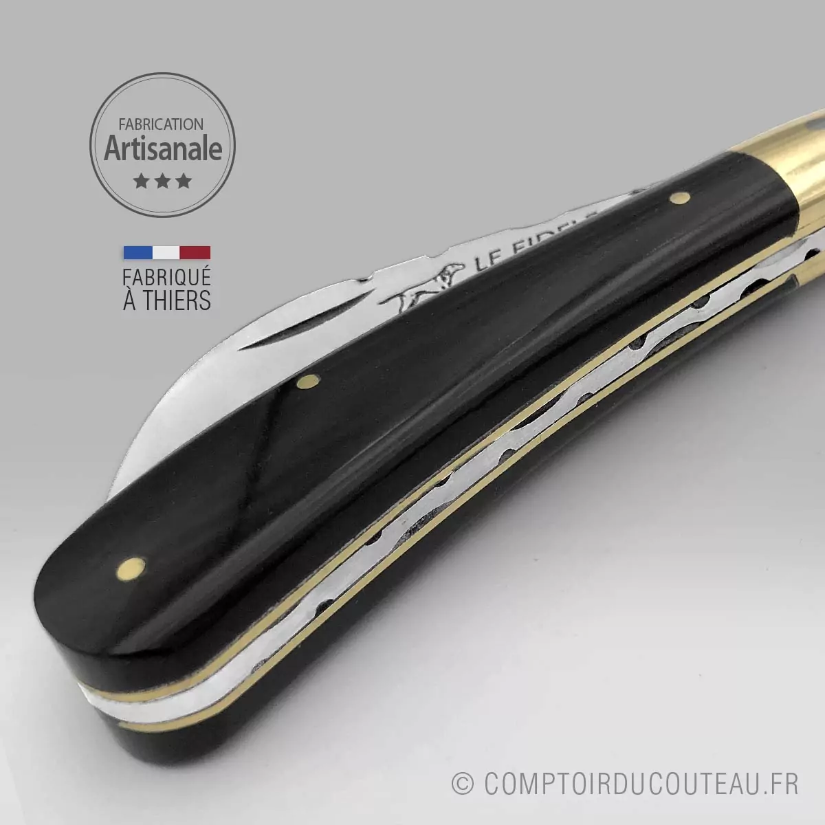 Serpette traditionnelle manche en corne guillochée fabriquée à Thiers