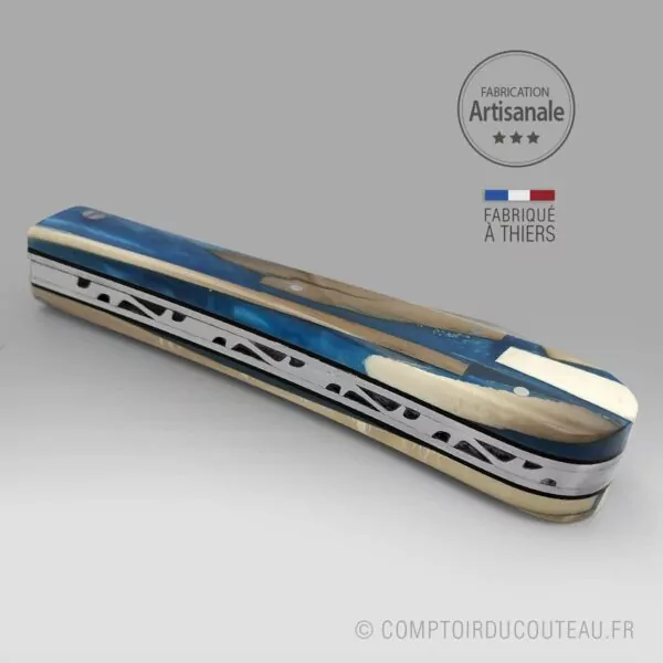 couteau marin le london ivoire de mammouth stabilisé bleue guilloché