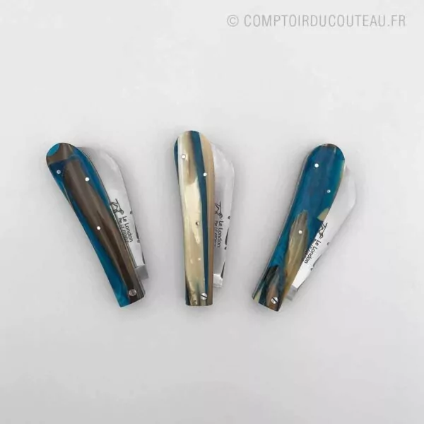 couteau London ivoire mammouth résine bleue