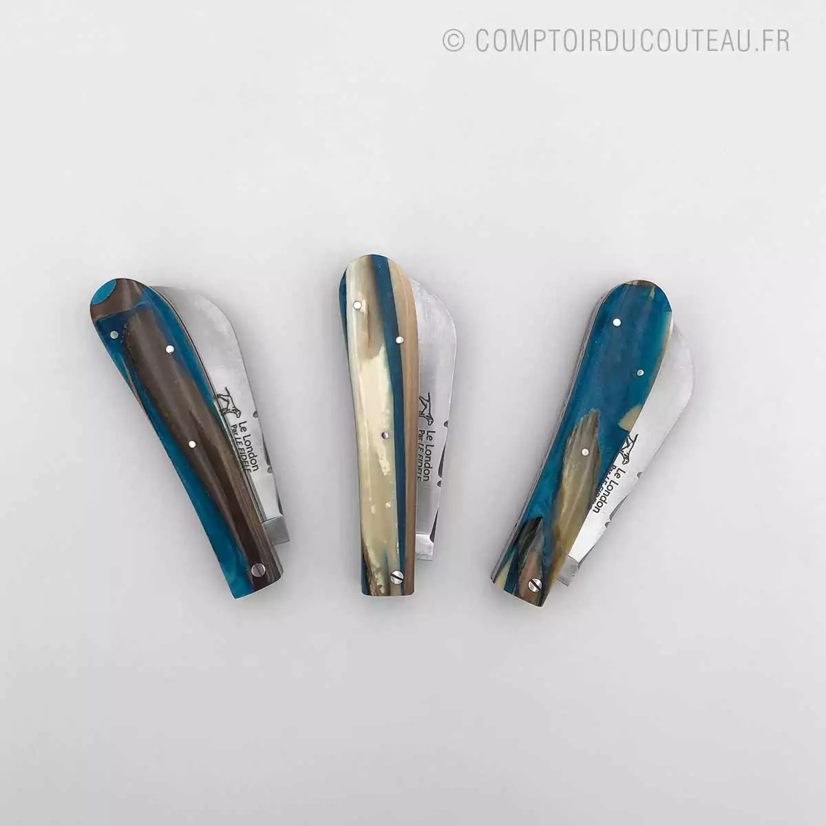 couteau London ivoire mammouth résine bleue