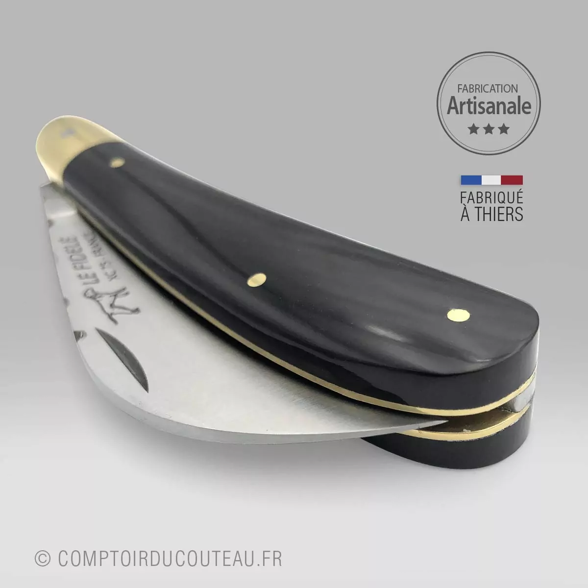 Serpette traditionnelle manche en corne guillochée fabriquée à Thiers