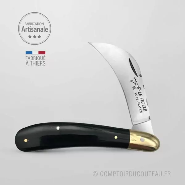 serpette manche corne noire qualité française fabriquée à Thiers