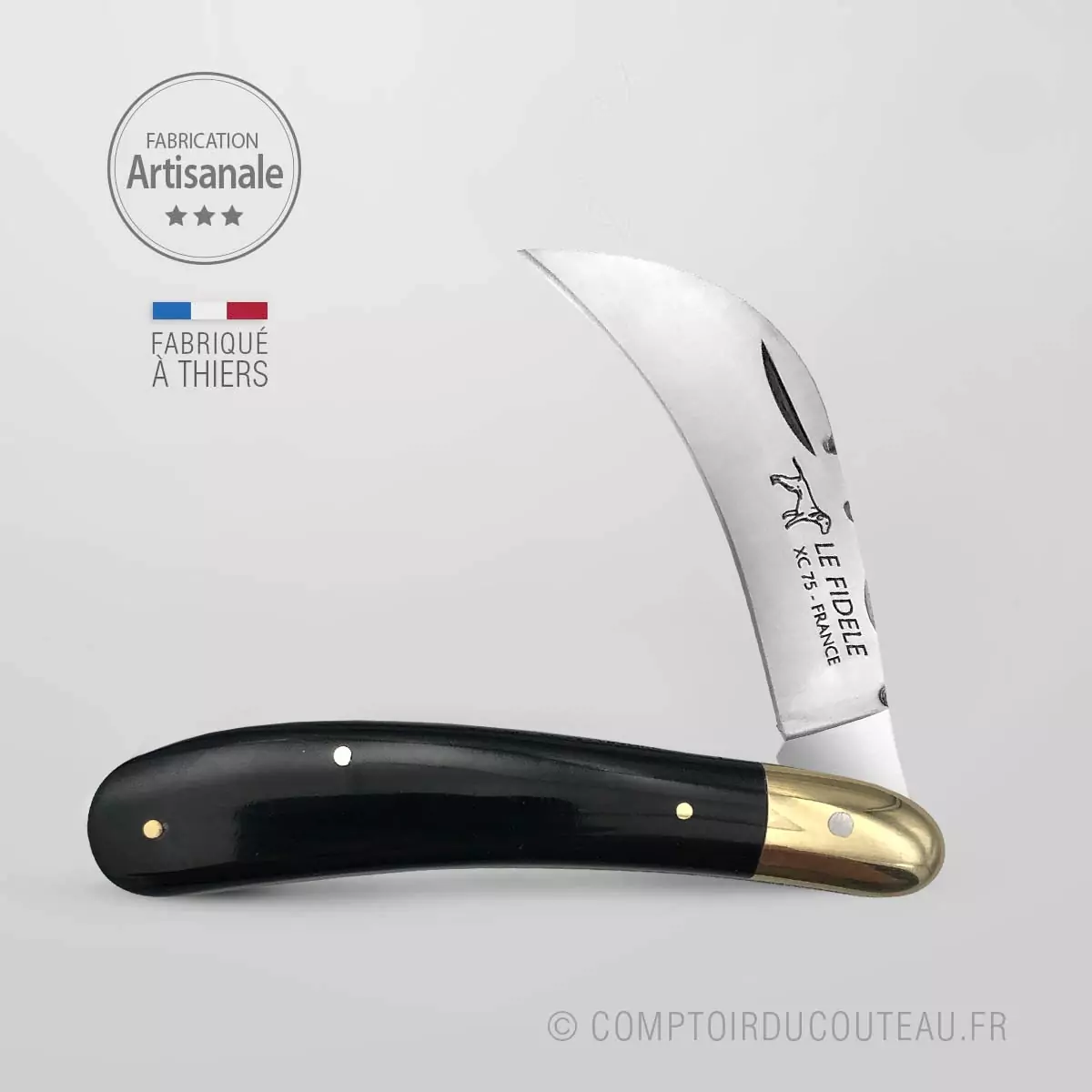 serpette manche corne noire qualité française fabriquée à Thiers