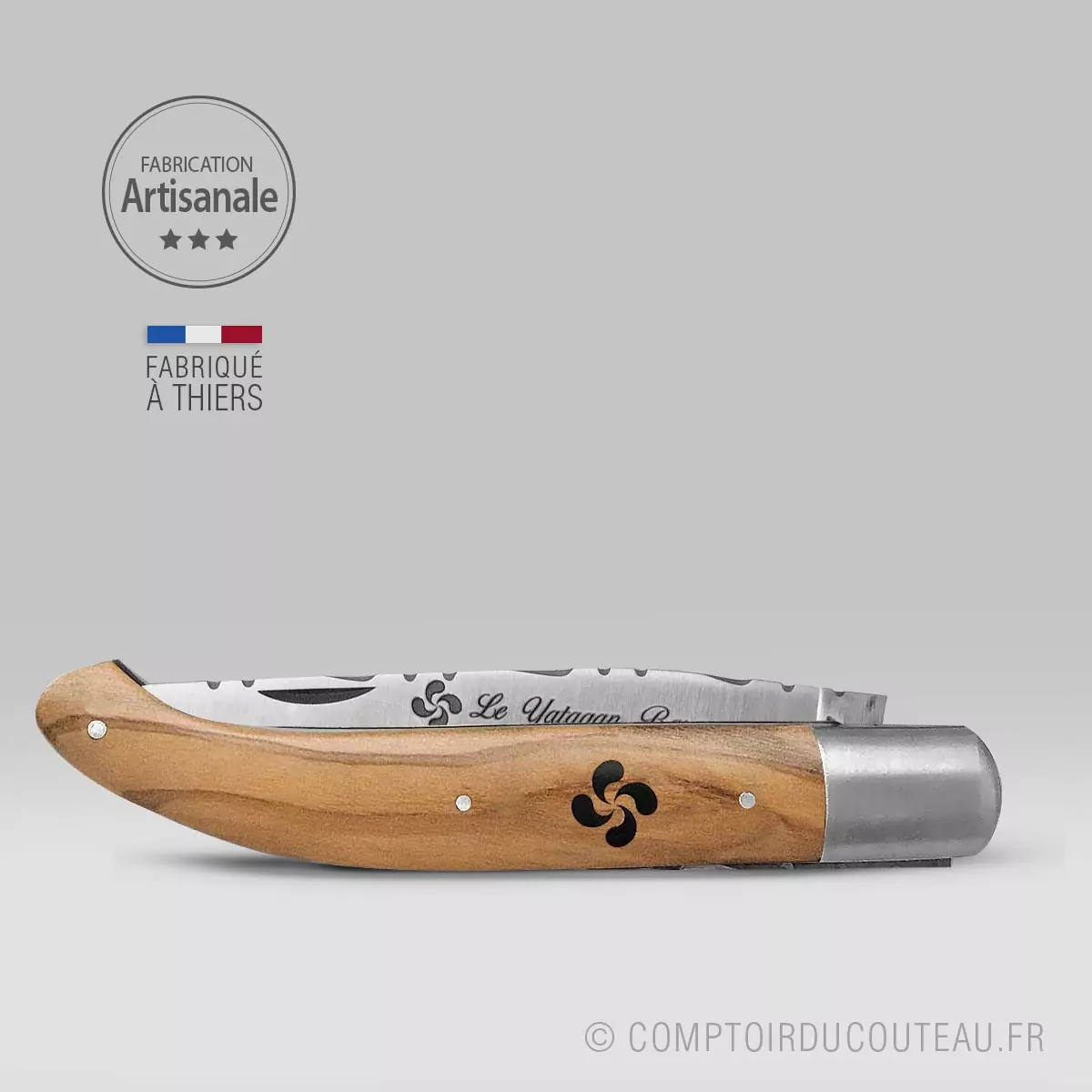 couteau Yatagan Basque olivier guilloché