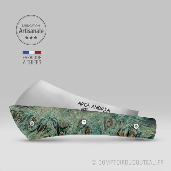 Couteau Arca Andrea Manche Bois Loupe de Peuplier Turquoise Stabilisé – Image 2