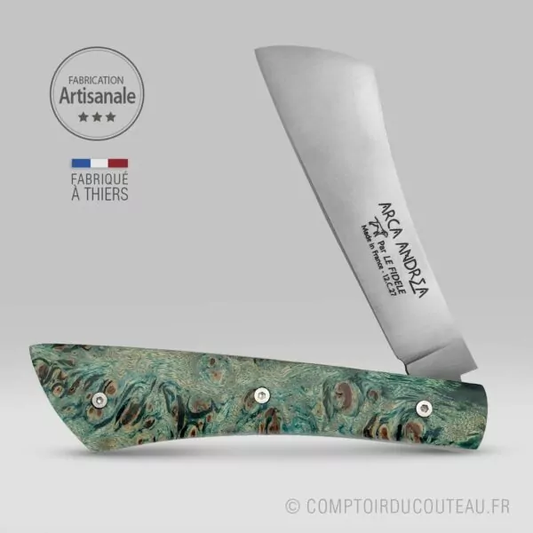 couteau arca andrea manche en loupe de peuplier vert
