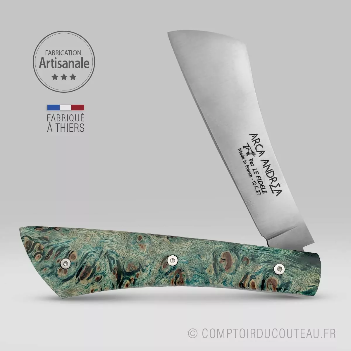 couteau arca andrea manche en loupe de peuplier vert
