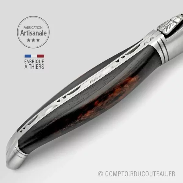 couteau le Laguiole bois ebene amourette guilloché main