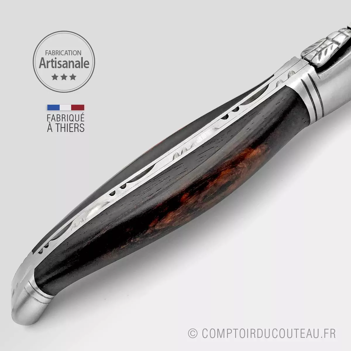 couteau le Laguiole bois ebene amourette guilloché main
