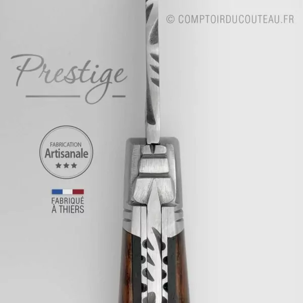 couteau laguiole prestige luxe bois amourette guillochage ressort, lame, plaquettes
