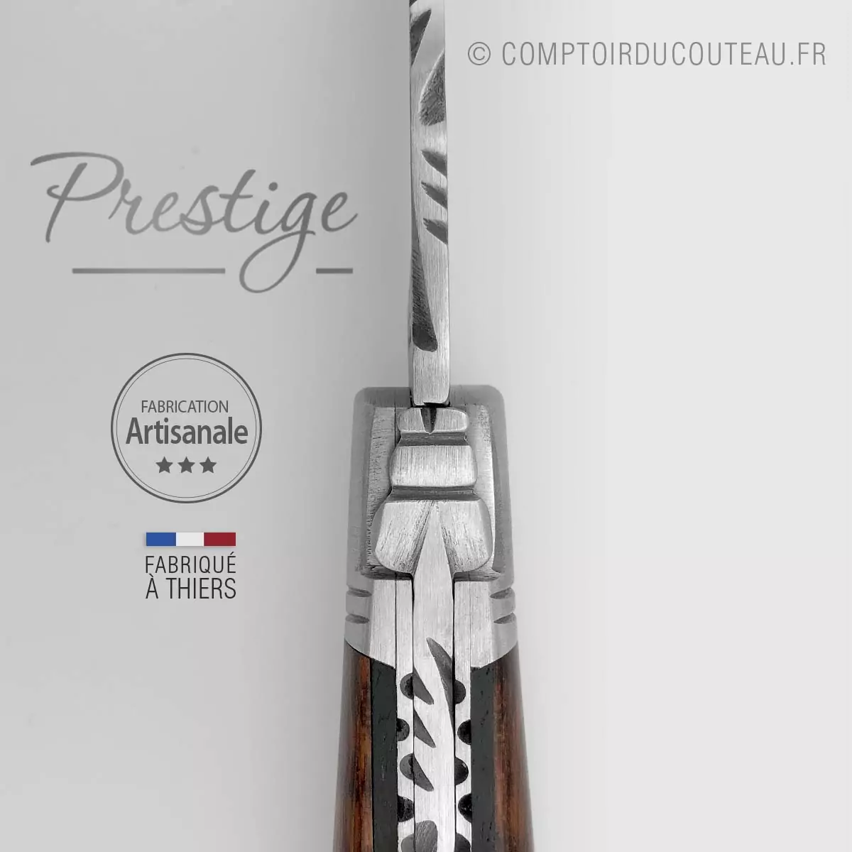 couteau laguiole prestige luxe bois amourette guillochage ressort, lame, plaquettes