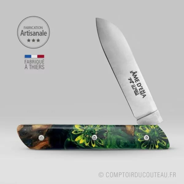 couteau pièce unique l'âme d'Emma résine verte