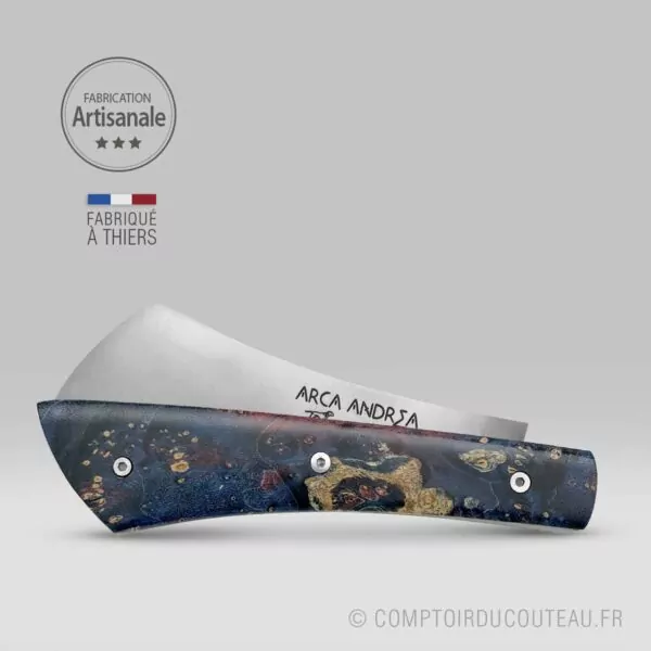 couteau Arca Andrea Piece unique loupe de peuplier hommage à Jackson Pollock fermé
