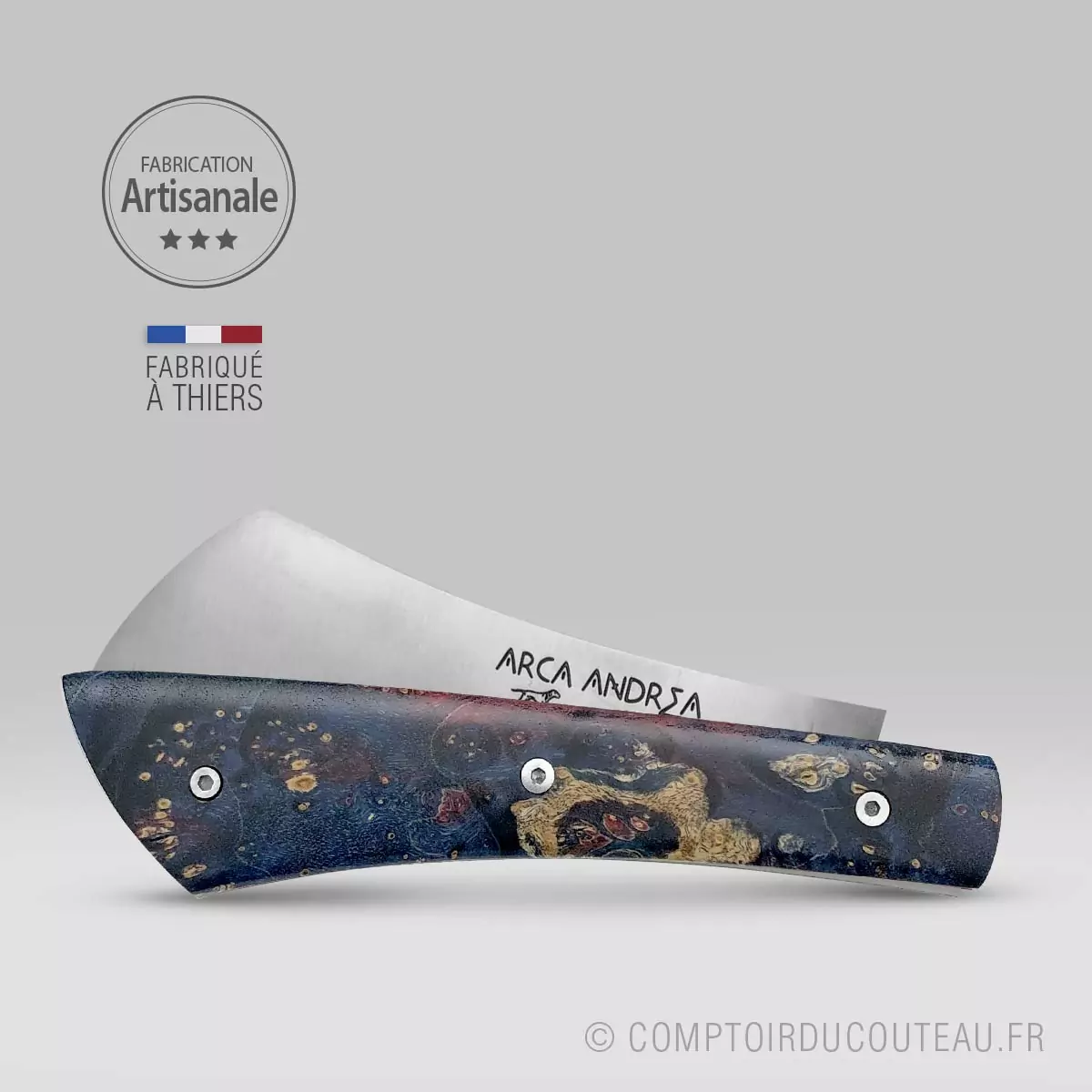 couteau Arca Andrea Piece unique loupe de peuplier hommage à Jackson Pollock fermé