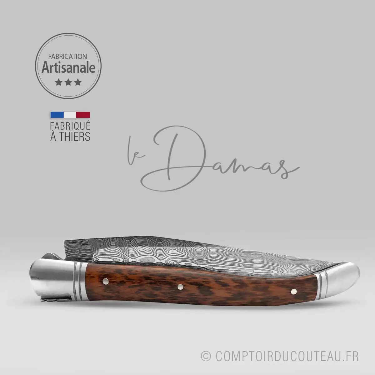 Couteau Laguiole - Lame Damas Artisanale Manche en Amourette – Image 4