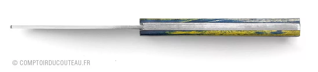 couteau 20/20 bois stabilise jaune et bleu