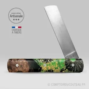 couteau pliant 20/20 bois stabilise et chardon jaune et vert