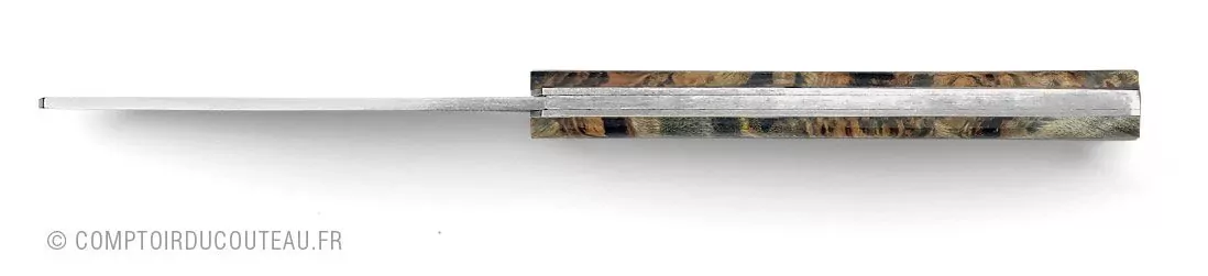 couteau pliant artisanal le 20 sur sur 20 loupe de peuplier flammé stabilisé par le fidele