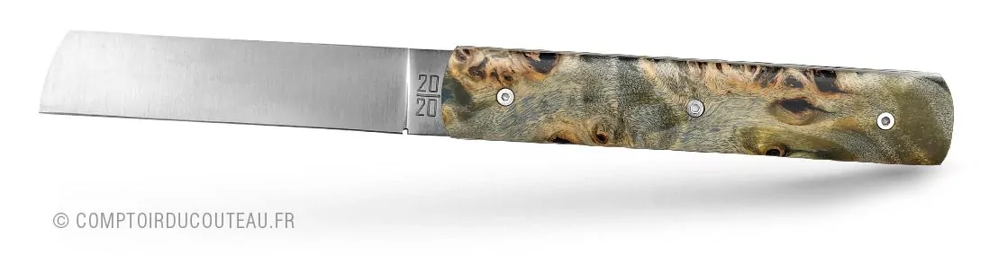 couteau de poche artisanal 20 sur 20 loupe de peuplier flammé le fidèle