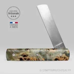 couteau le 20/20 manche loupe peuplier flammé stabilisé le fidèle