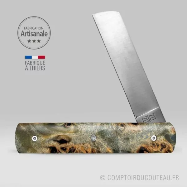 couteau le 20/20 manche loupe peuplier flammé stabilisé le fidèle