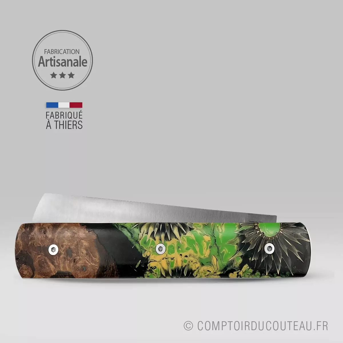 couteau-poche-artisanal-20sur20-cep-vigne-chardon-stabilise-jeune-vert-piece-unique