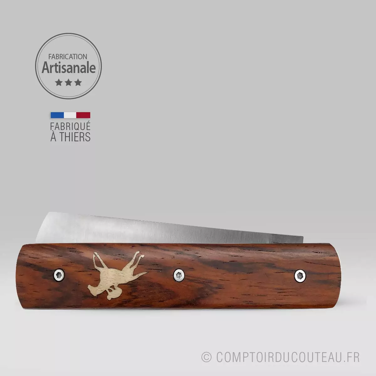 couteau le 20/20 cocobolo marqueterie erable ondé cavalier fermé