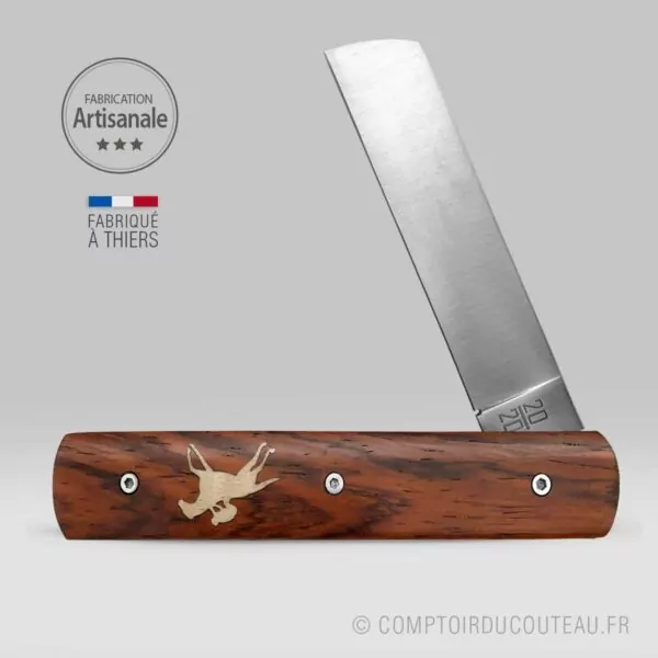 couteau le 20/20 cocobolo marqueterie erable ondé cavalier ouvert