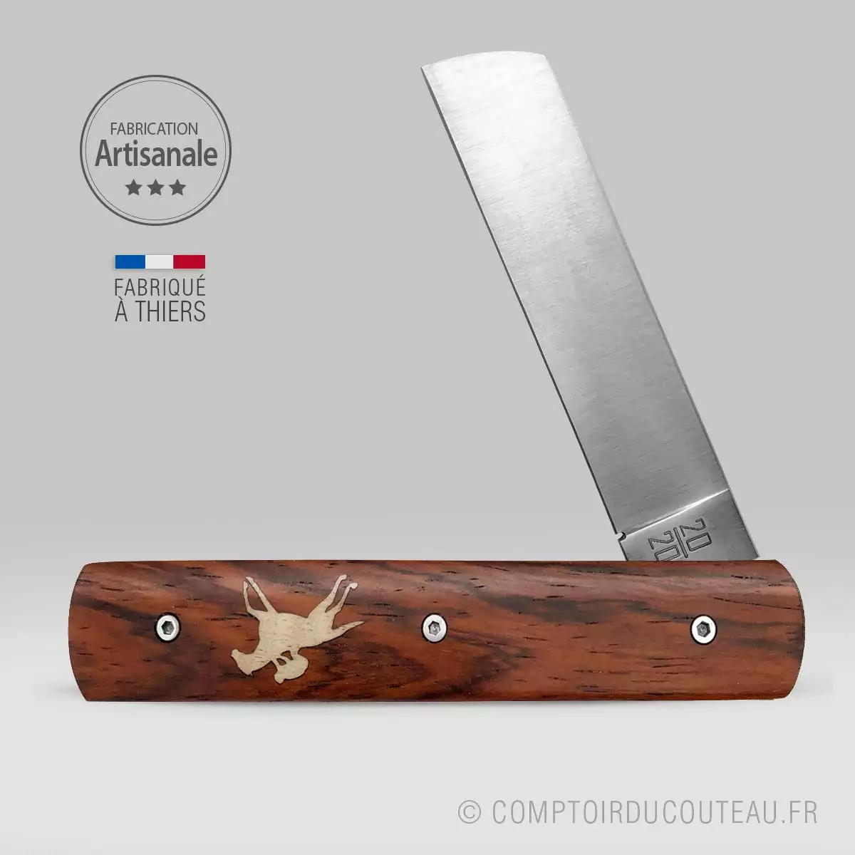 couteau le 20/20 cocobolo marqueterie erable ondé cavalier ouvert