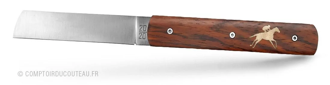 couteau le 20/20 cocobolo marqueterie erable ondé cavalier