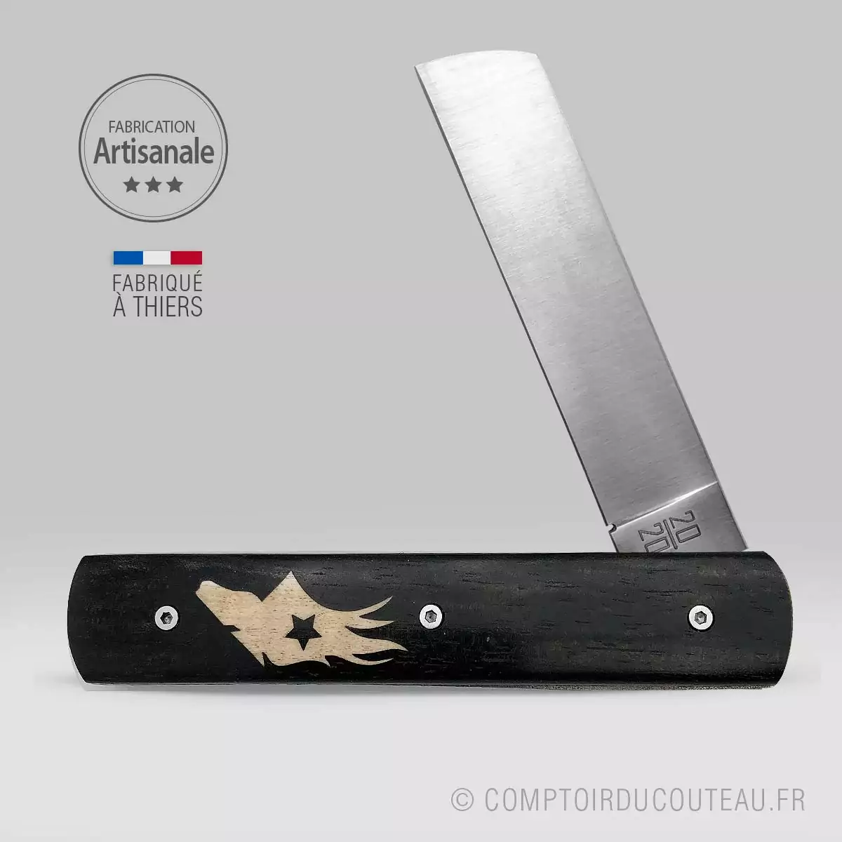 couteau le 20/20 ébène marqueterie erable ondé ouvert