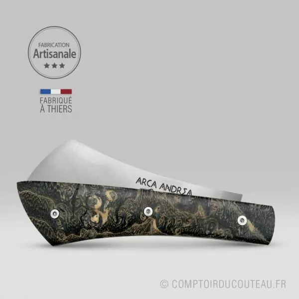 Couteau Arca Andrea Manche Loupe de Frêne Stabilisé Guilloché Main – Image 2