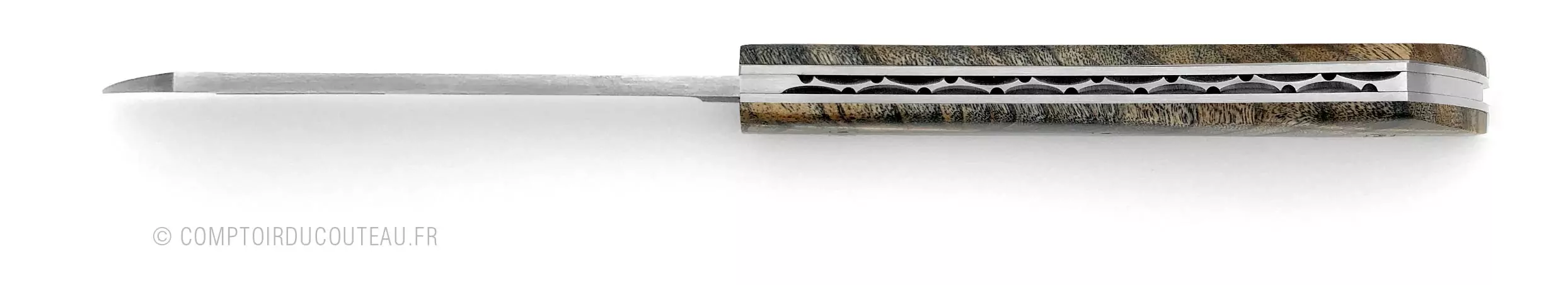 couteau de poche arca andrea peuplier flammé guilloché main vue dessus