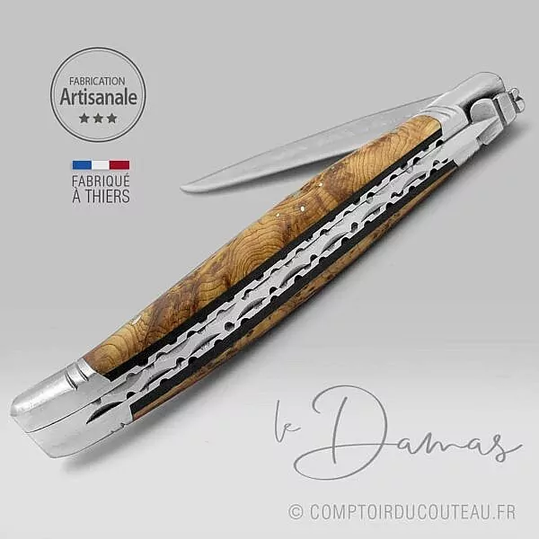 Couteau Laguiole - Lame Damas Vinland Manche en Loupe de Genévrier – Image 2
