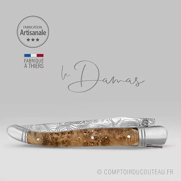 Couteau Laguiole - Lame Damas Vinland Manche en Loupe de Genévrier – Image 4