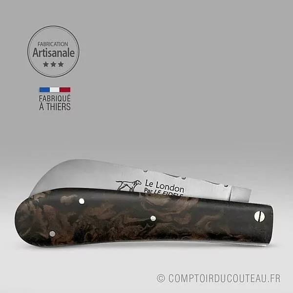 COUTEAU LE LONDON ORIGINAL hetre stabilise guilloché lame et manche